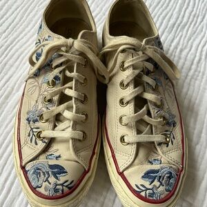 Converse Chuck 70 White Leather Parkway Floral Embroidery Sneakers, Sz. 6.5